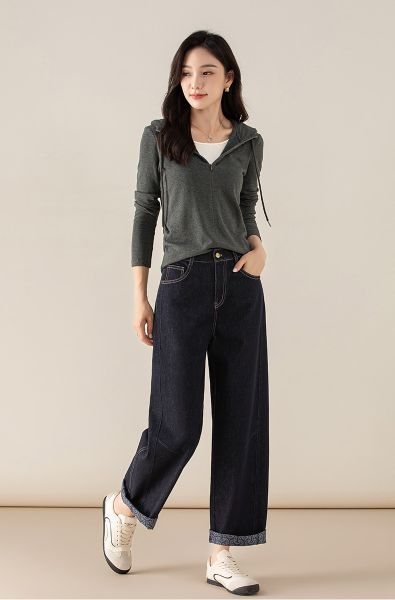  Q375-Quần Jeans Ống Rộng Họa Tiết Nghệ Thuật 