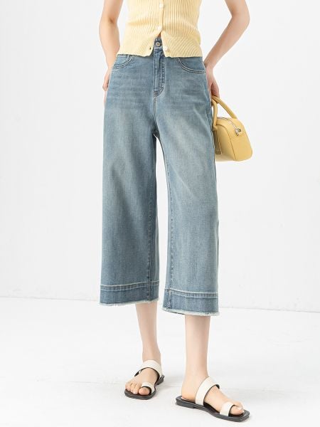  Q271-Quần Jeans Lụa Mềm Mát Lai Kiểu Tua Rua 8 Tấc 