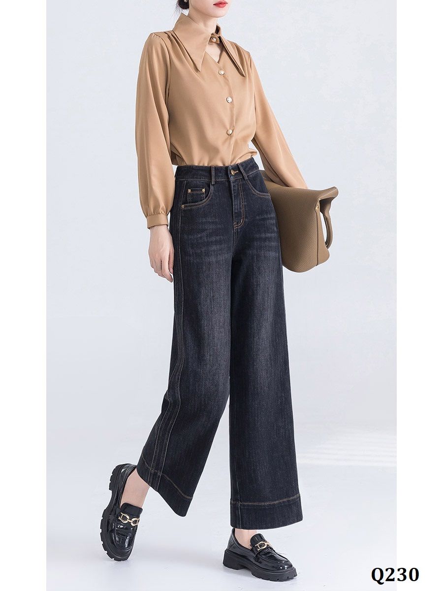  Q230-Quần Jeans Ống Đứng Lưng Cao Lai Kiểu 9 Tấc 