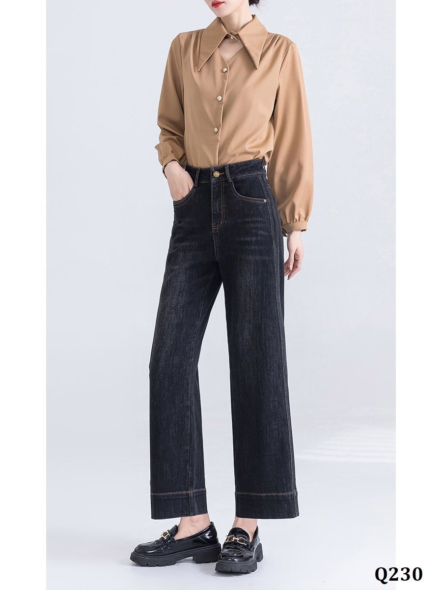  Q230-Quần Jeans Ống Đứng Lưng Cao Lai Kiểu 9 Tấc 