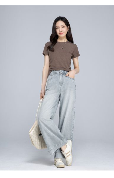  Q231-Quần Jeans Ống Rộng Cổ Điển Lai Kiểu 9 Tấc 