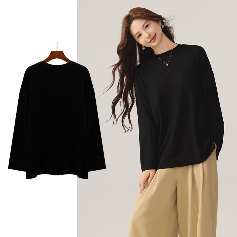  A470-Áo Thun Len Dài Tay Rộng Rãi Mùa Thu 