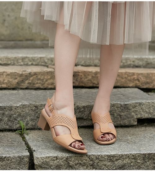  G195-Giày dép cao gót da thật  kiểu La Mã 