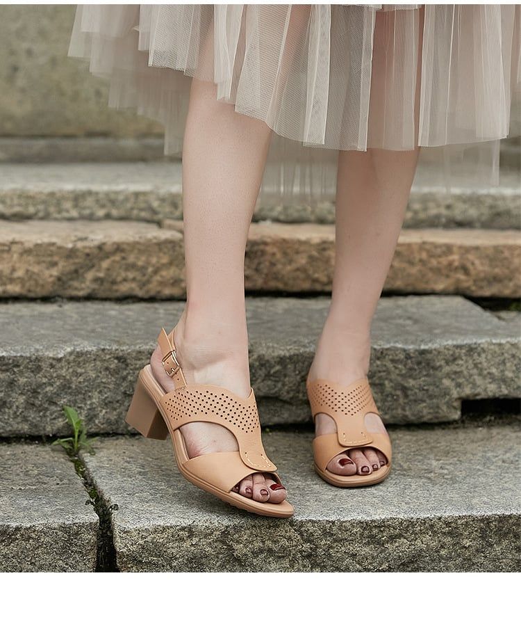  G195-Giày dép cao gót da thật  kiểu La Mã 