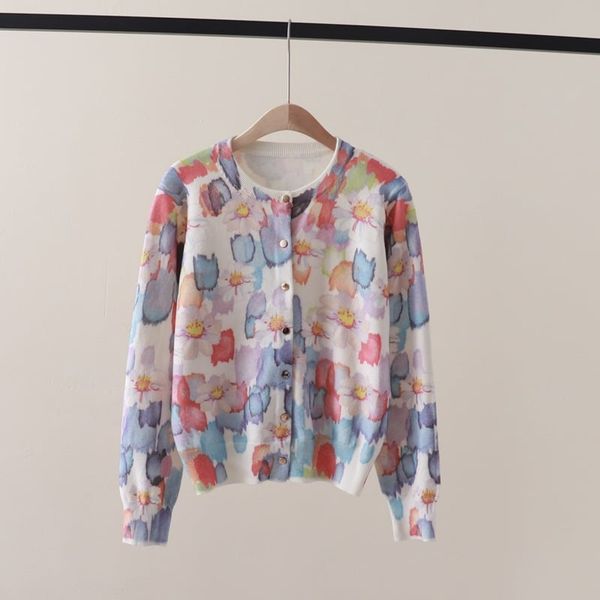  A841-Áo len cổ tròn in họa in họa tiết tranh thủy mặc nhiều màu sắc 