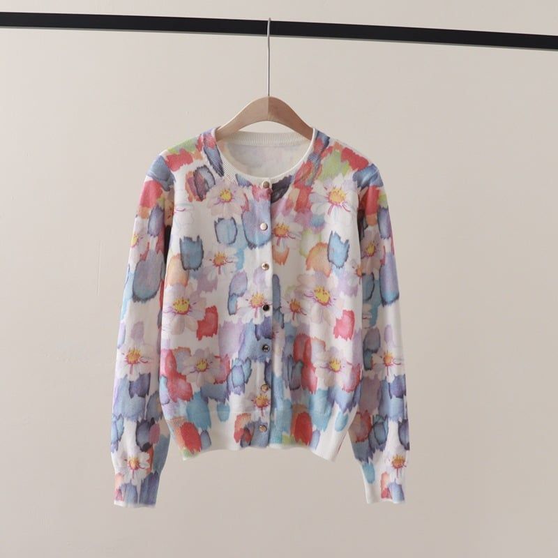  A841-Áo len cổ tròn in họa in họa tiết tranh thủy mặc nhiều màu sắc 