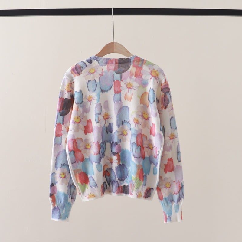  A841-Áo len cổ tròn in họa in họa tiết tranh thủy mặc nhiều màu sắc 