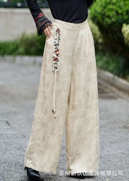  Q394-Quần dài nữ kiểu dáng ống suông thêu họa tiết 