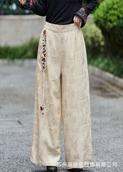  Q394-Quần dài nữ kiểu dáng ống suông thêu họa tiết 