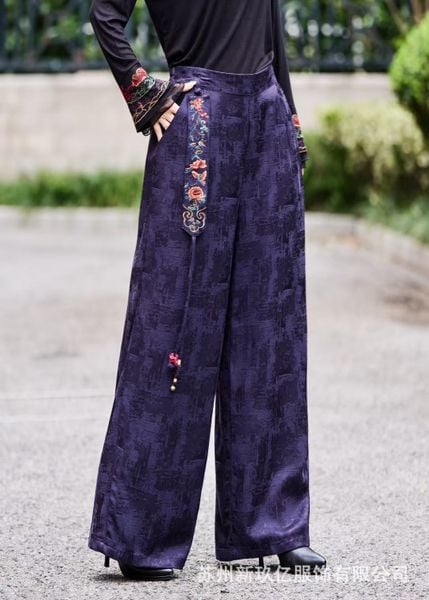  Q394-Quần dài nữ kiểu dáng ống suông thêu họa tiết 