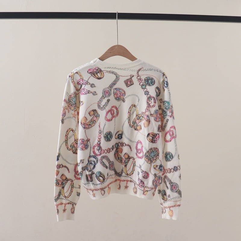  A844  Áo Len Dệt Kim  in họa tiết trang sức 