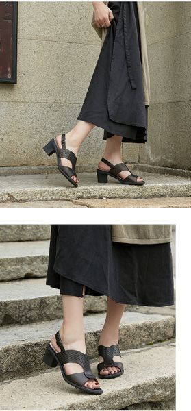  G195-Giày dép cao gót da thật  kiểu La Mã 