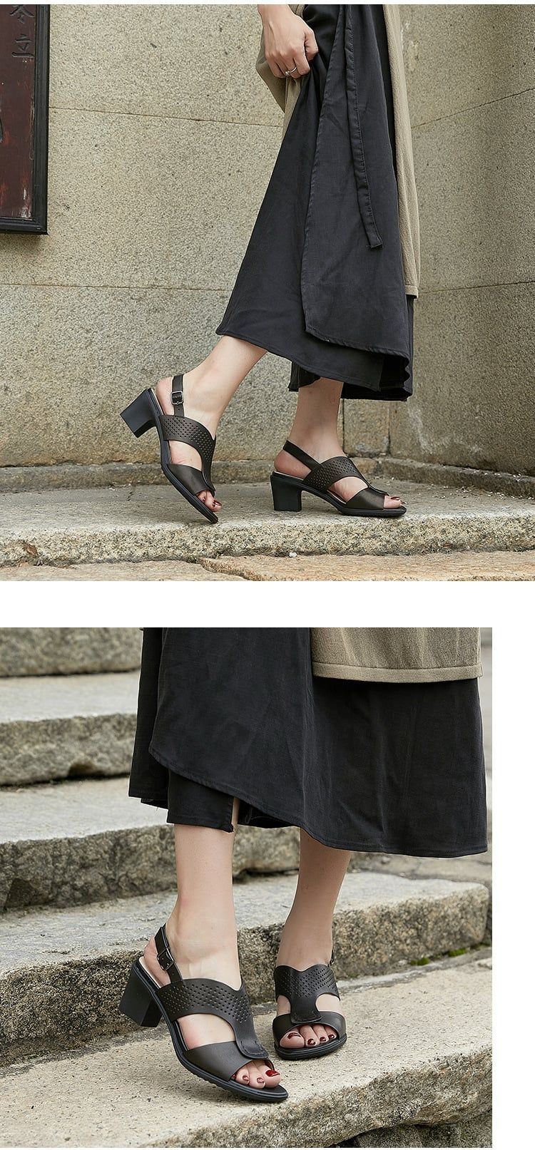  G195-Giày dép cao gót da thật  kiểu La Mã 