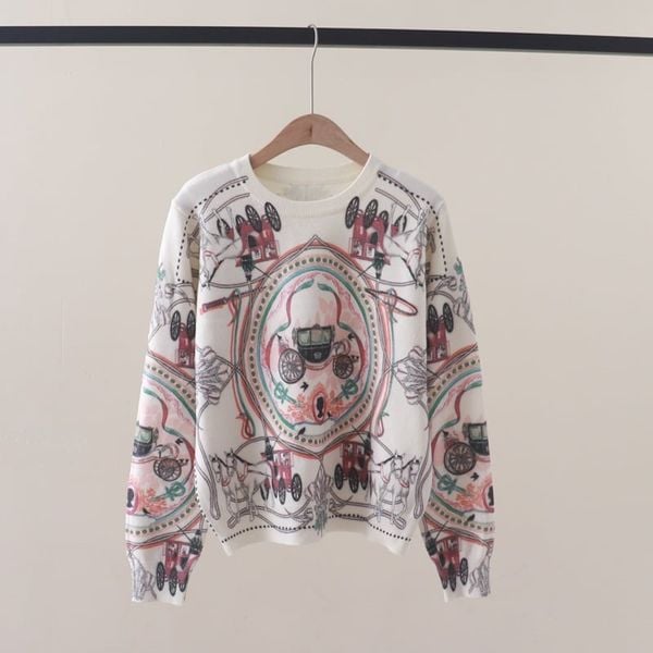  A843  Áo Len Dệt Kim  in hình  xe ngựa 