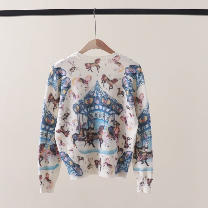  A840-Áo len cổ tròn in họa tiết In Ngựa 