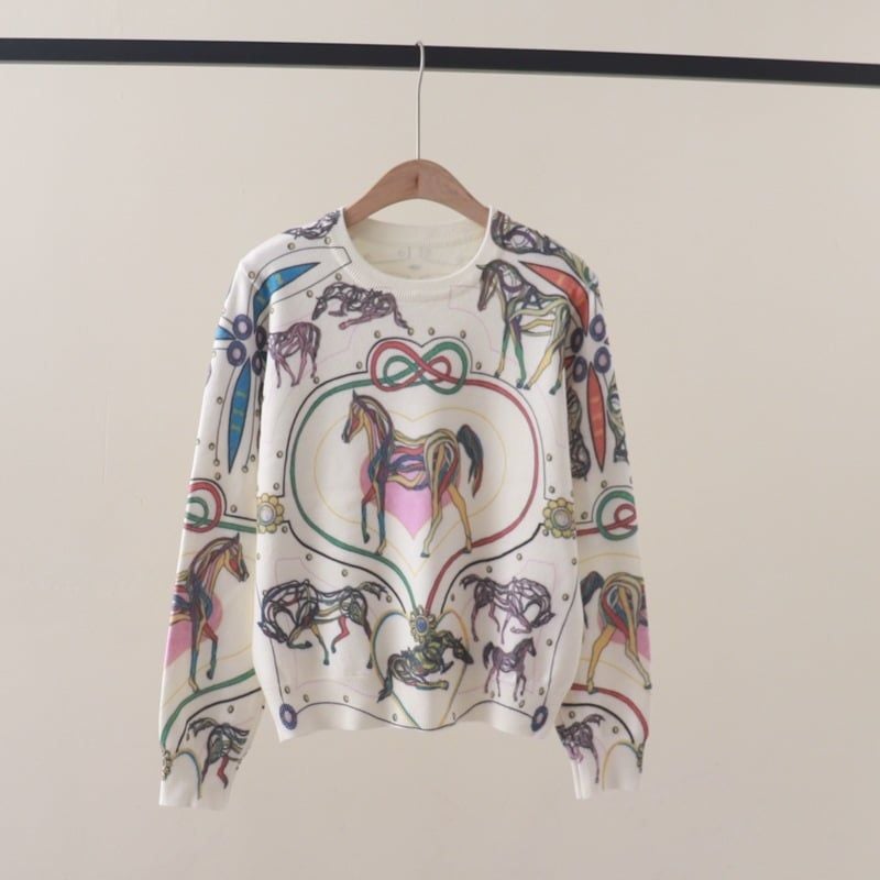  A845 Áo Len Dệt Kim in họa tiết ngựa pony 