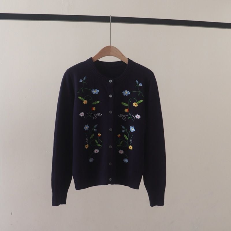  A789-Áo Len Dệt Kim Cardigan Hoa Lá Mùa Thu 