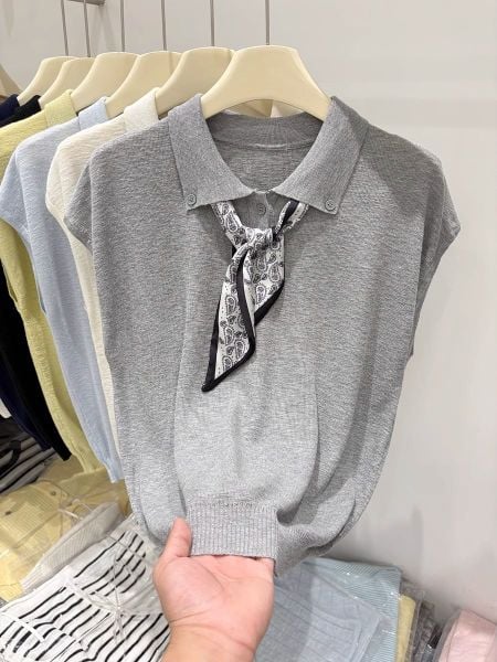  A672-Áo Len Lụa Cổ Ve Khăn Quàng Kiểu Hàn 