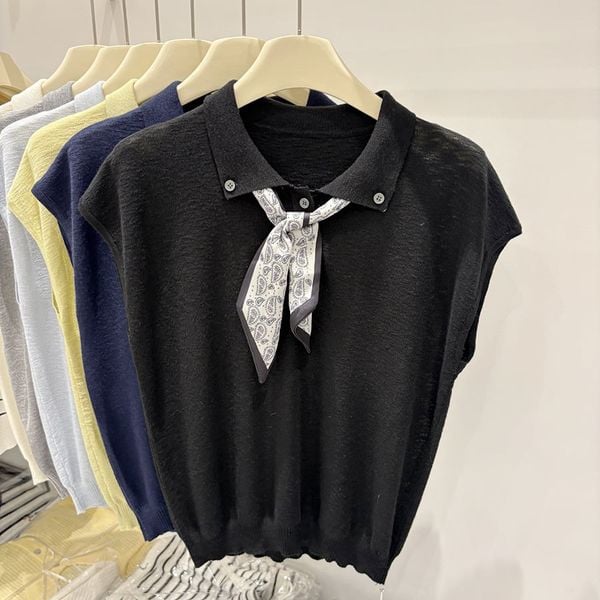  A672-Áo Len Lụa Cổ Ve Khăn Quàng Kiểu Hàn 