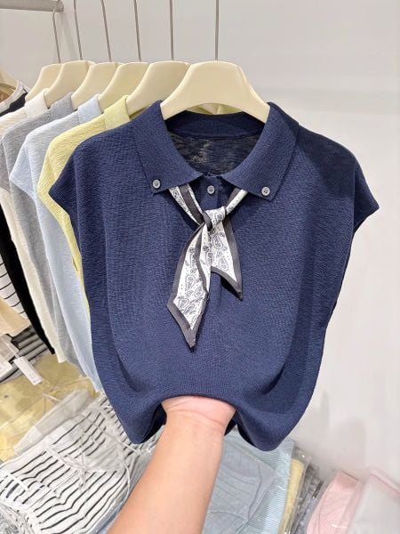  A672-Áo Len Lụa Cổ Ve Khăn Quàng Kiểu Hàn 