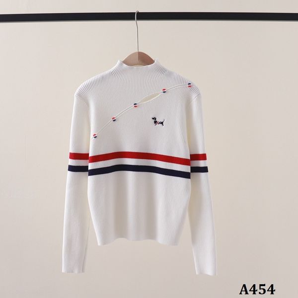  A454-Áo Len Cún Cưng Kẻ Sọc Dài Tay Cổ Lọ Vạt Cắt Nghệ Thuật 