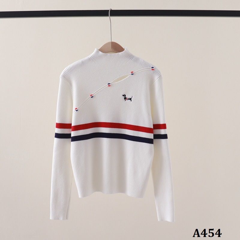  A454-Áo Len Cún Cưng Kẻ Sọc Dài Tay Cổ Lọ Vạt Cắt Nghệ Thuật 