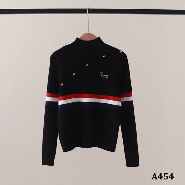  A454-Áo Len Cún Cưng Kẻ Sọc Dài Tay Cổ Lọ Vạt Cắt Nghệ Thuật 