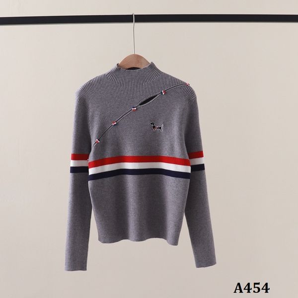  A454-Áo Len Cún Cưng Kẻ Sọc Dài Tay Cổ Lọ Vạt Cắt Nghệ Thuật 