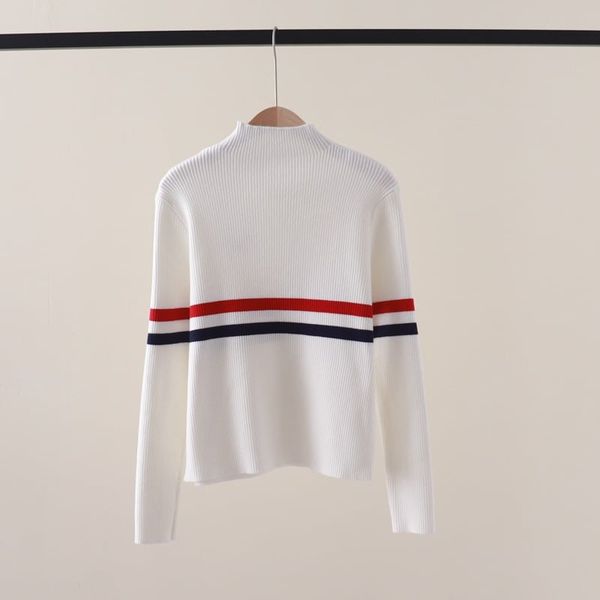  A454-Áo Len Cún Cưng Kẻ Sọc Dài Tay Cổ Lọ Vạt Cắt Nghệ Thuật 