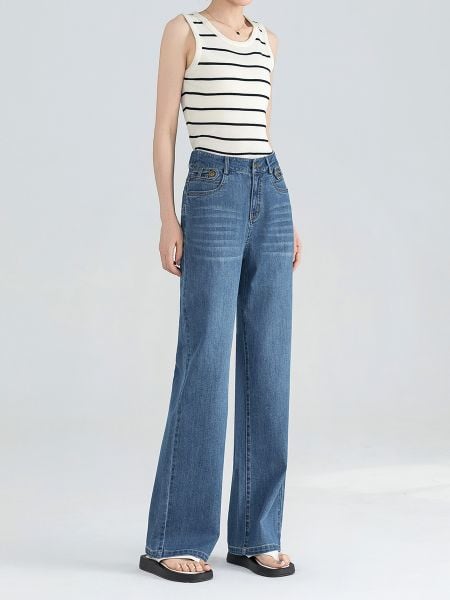  Q279-Quần Jeans Suông Wash Nhẹ 
