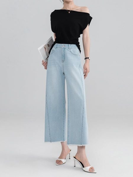  Q301-Quần Jeans Cách Điệu 9 Tấc 