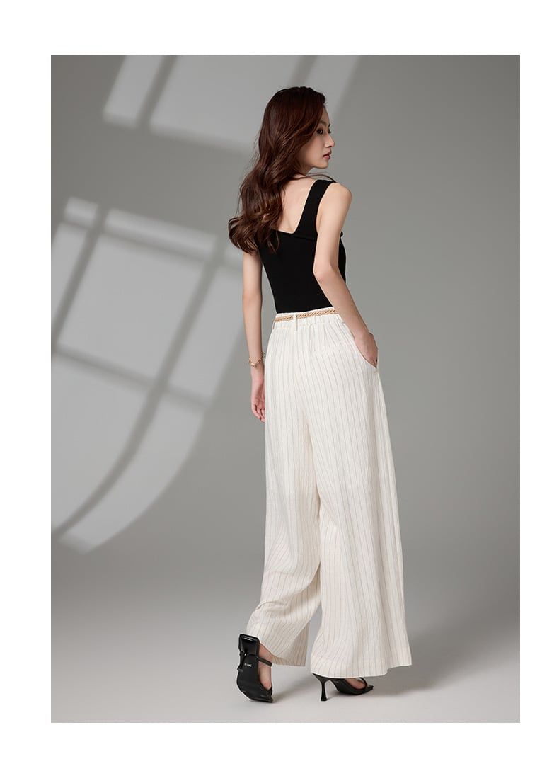 Q308-Quần Linen Ống Rộng Kẻ Sọc 