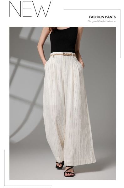  Q308-Quần Linen Ống Rộng Kẻ Sọc 