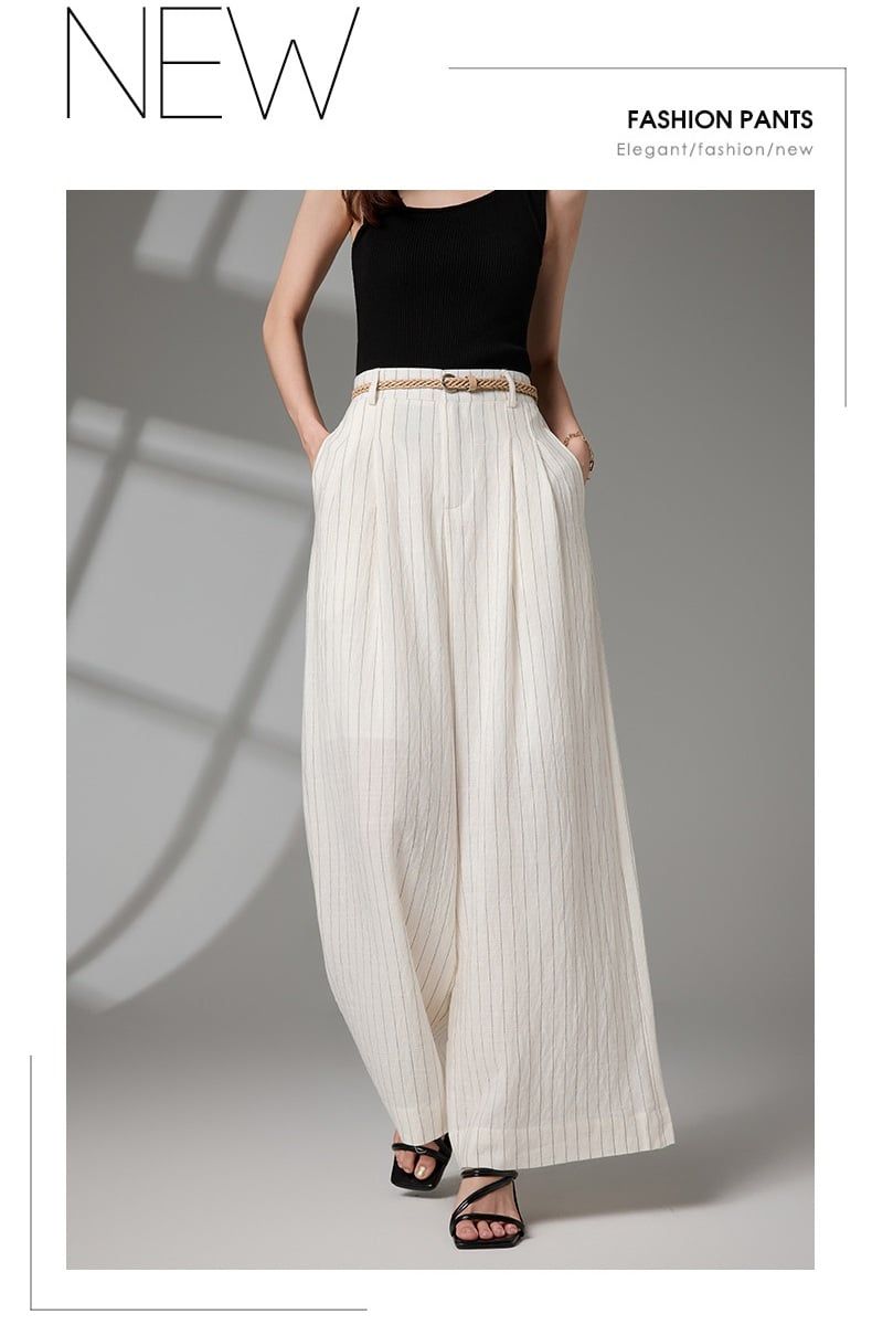  Q308-Quần Linen Ống Rộng Kẻ Sọc 