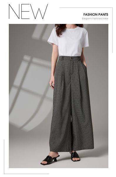  Q309-Quần Linen Ống Rộng Ca Rô 