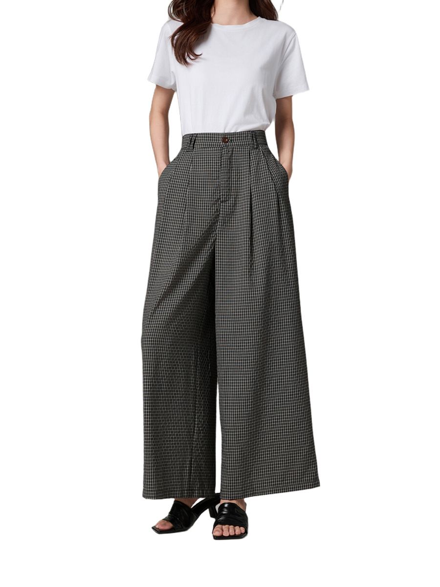  Q309-Quần Linen Ống Rộng Ca Rô 