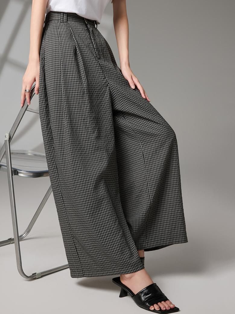  Q309-Quần Linen Ống Rộng Ca Rô 