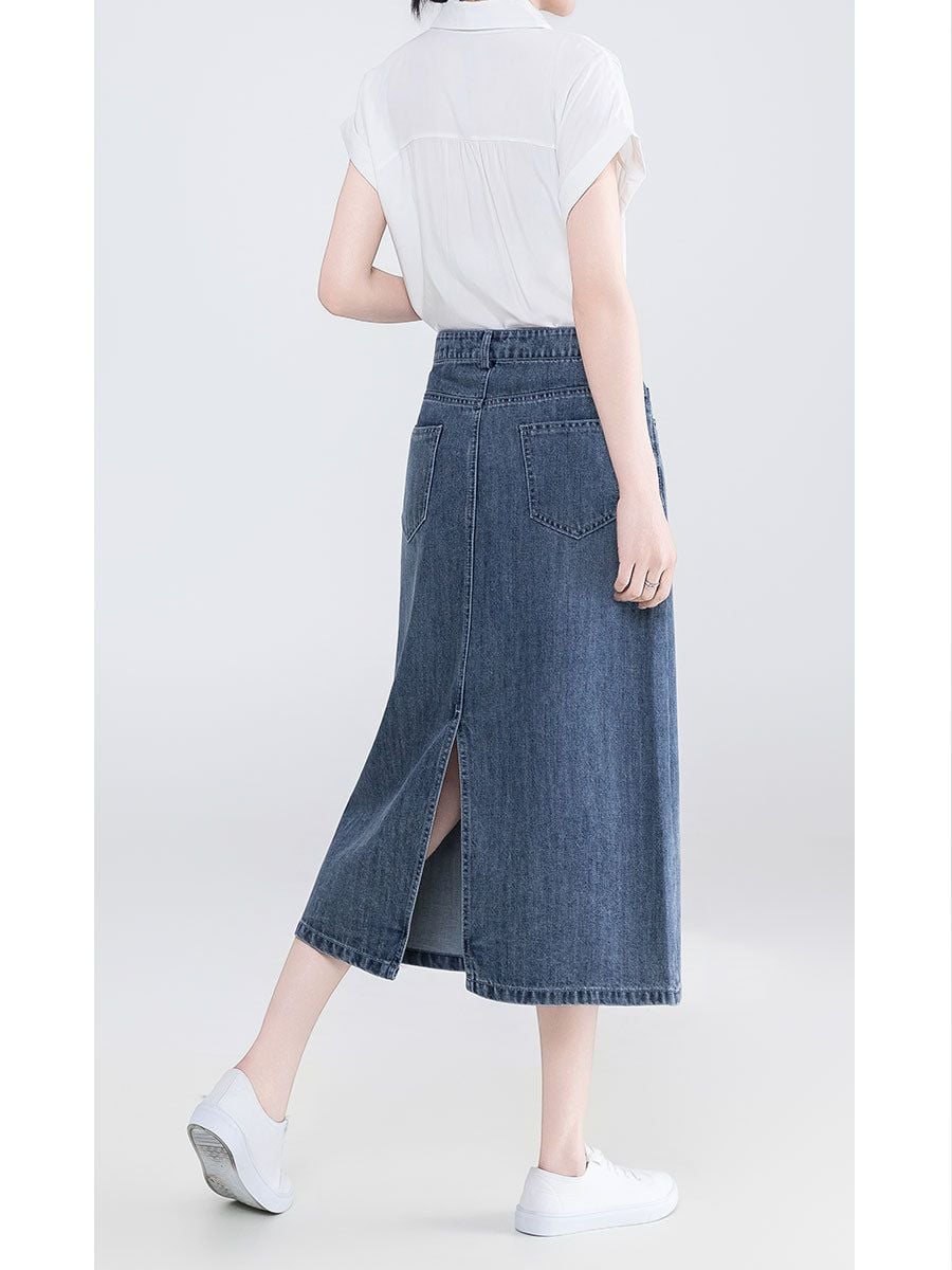  Q339-Chân Váy Jeans Xẻ Tà Mềm Mại 