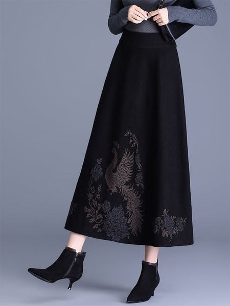  Q378-Chân Váy Chữ A Dệt Phượng Hoa Nghệ Thuật Mùa Thu 