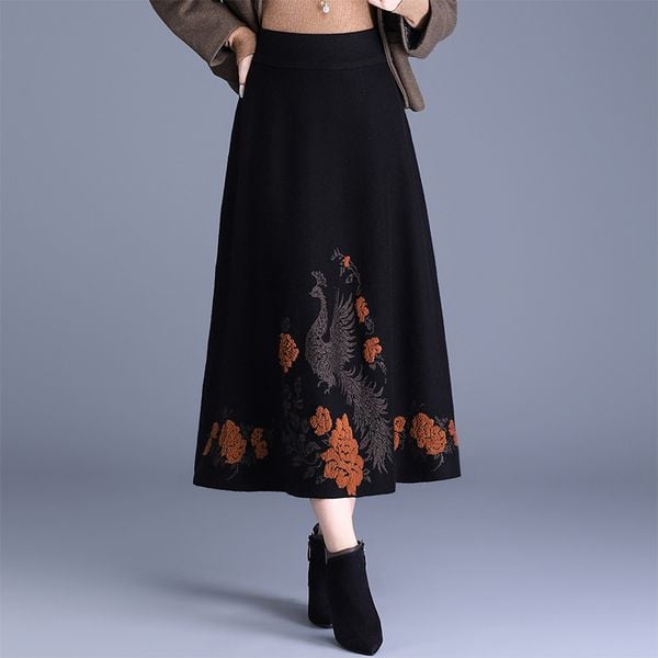  Q378-Chân Váy Chữ A Dệt Phượng Hoa Nghệ Thuật Mùa Thu 