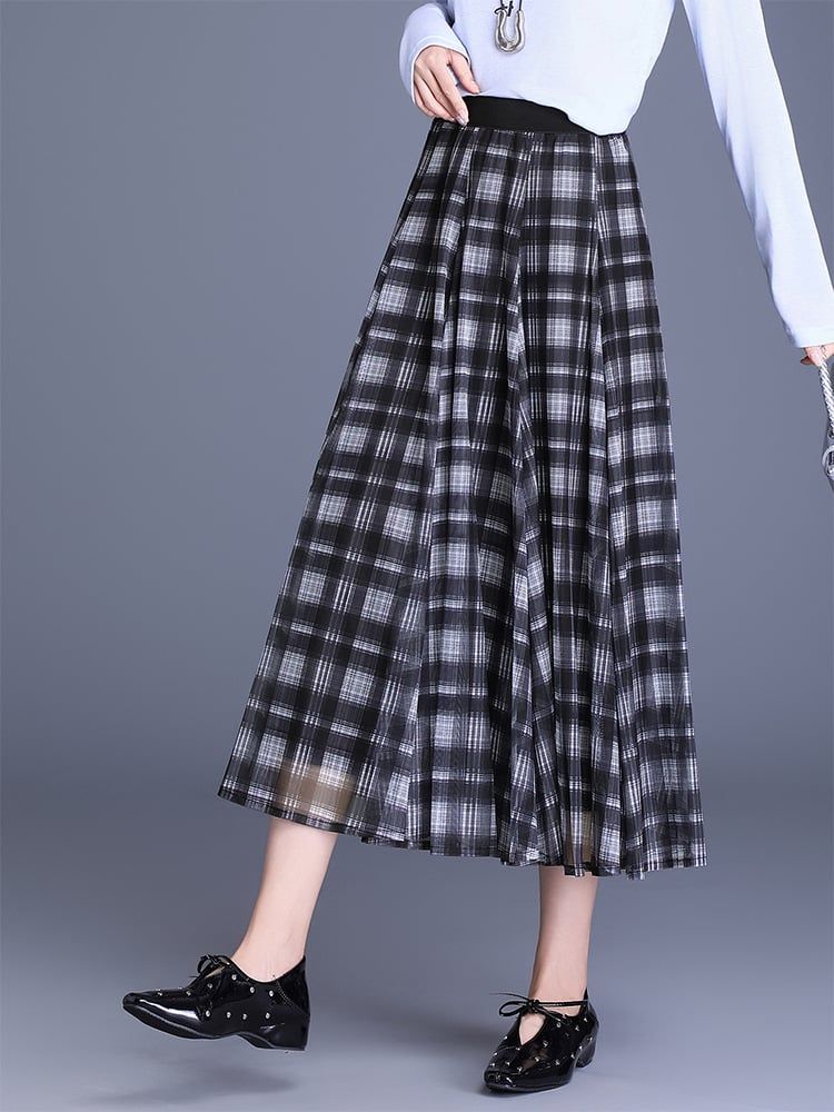  Q379-Chân Váy Chữ A Ca Rô Nghệ Thuật Mùa Thu 