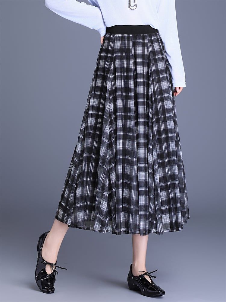  Q379-Chân Váy Chữ A Ca Rô Nghệ Thuật Mùa Thu 