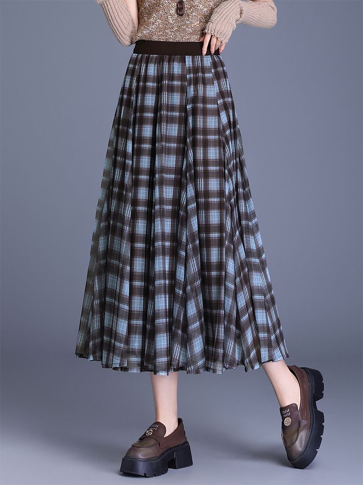  Q379-Chân Váy Chữ A Ca Rô Nghệ Thuật Mùa Thu 