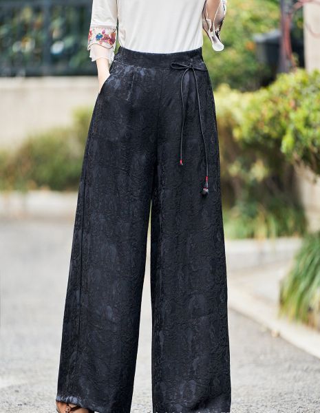  Q387-Quần Dệt Thêu Hoa Nghệ Thuật Lưng Thun 