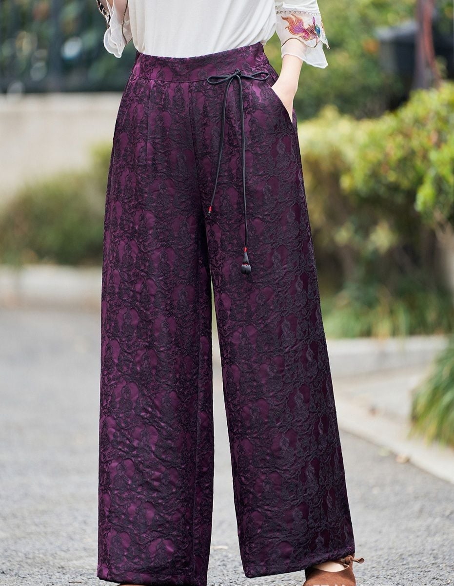  Q387-Quần Dệt Thêu Hoa Nghệ Thuật Lưng Thun 