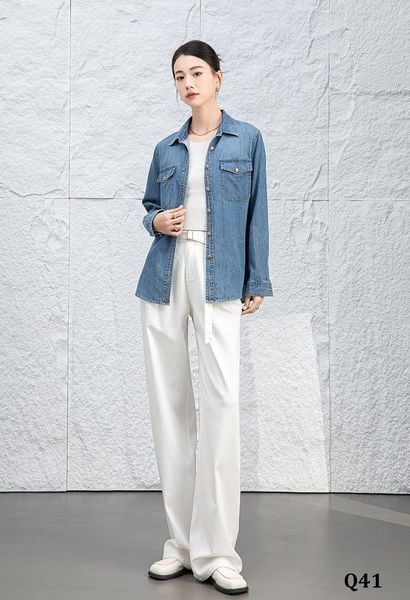 Q41-Quần Jeans Lụa Thắt Lưng Ống Suông 