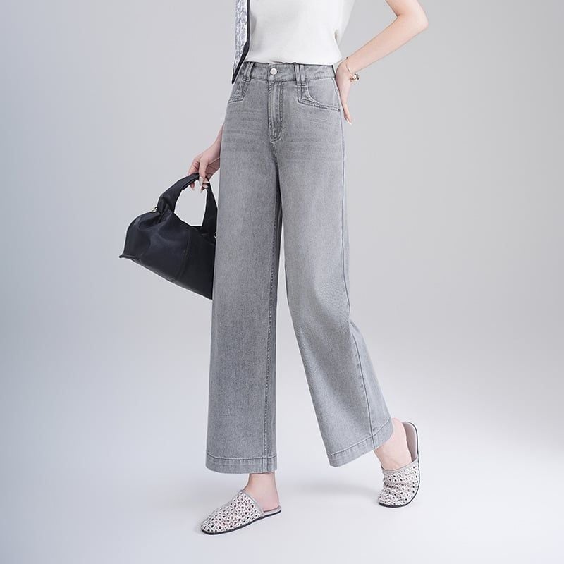  Q420-Quần Jeans Lụa Ống Đứng Mềm Mại Nhẹ Nhàng 9 Tấc 