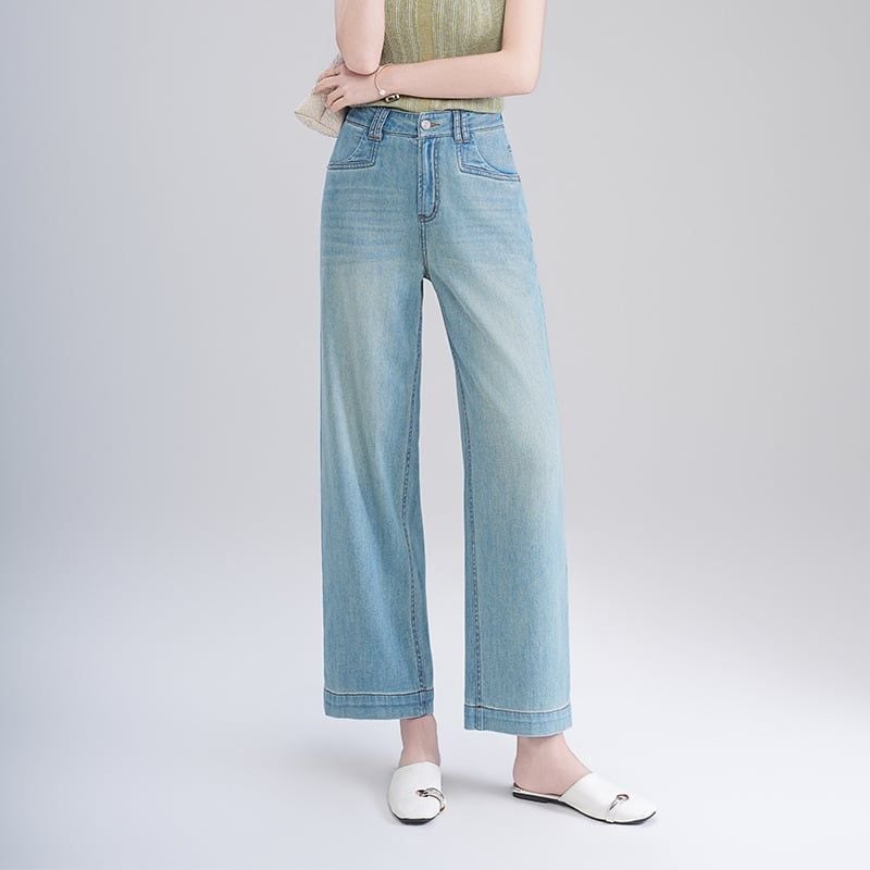 Q420-Quần Jeans Lụa Ống Đứng Mềm Mại Nhẹ Nhàng 9 Tấc 
