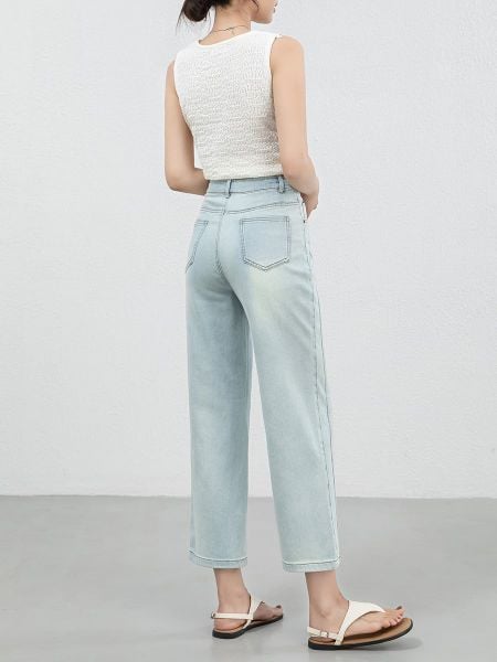  Q426-Quần Jeans Lụa Ống Đứng Sườn Đôi Nghệ Thuật 9 Tấc 