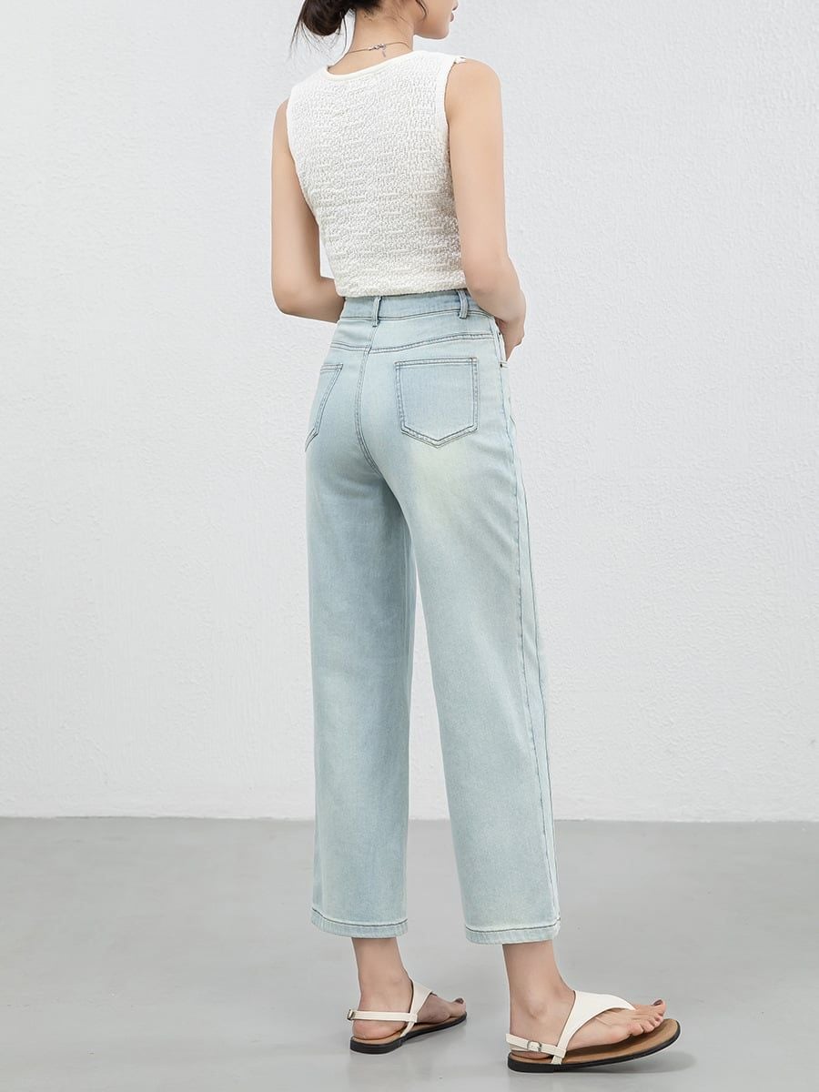  Q426-Quần Jeans Lụa Ống Đứng Sườn Đôi Nghệ Thuật 9 Tấc 